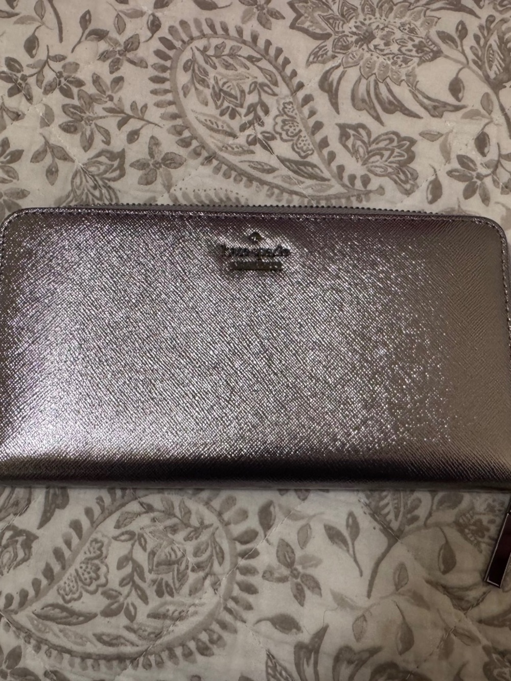 Kate Spade Wallet in Gunmetal Metallic Safiano Leather